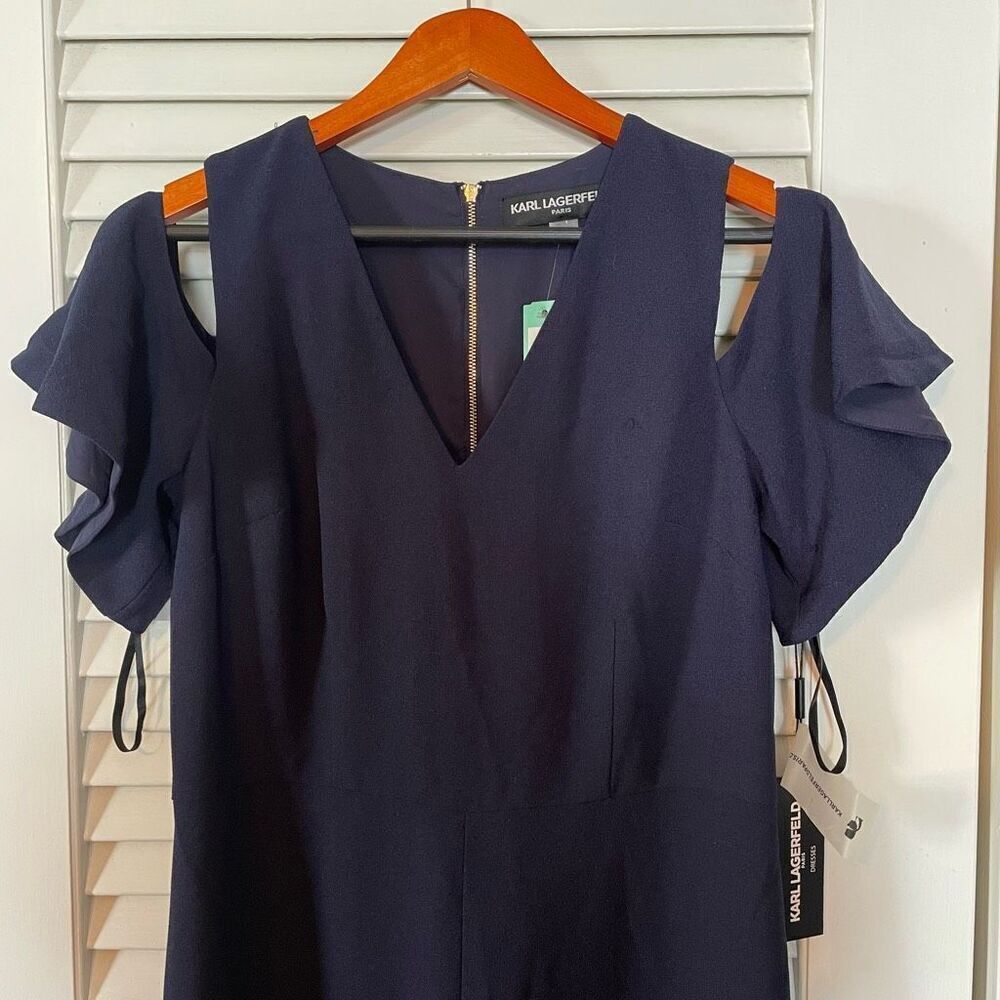 KARL LAGERFELD | melia cold shoulder midi jumpsuit in navy 8 NWT - Picture 4 of 12